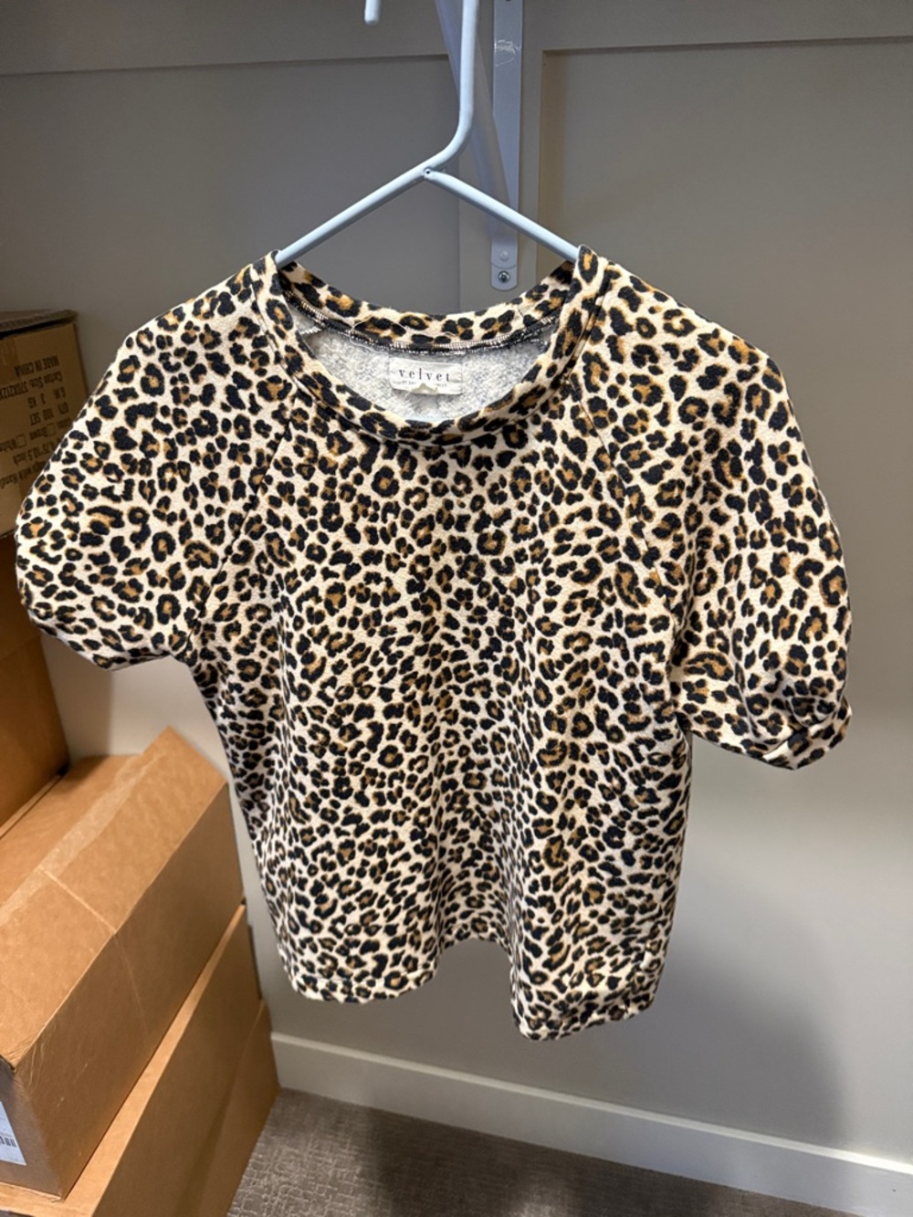 Velvet by Graham & Spencer Leopard Print Short Sleeve Top - Beige & Black